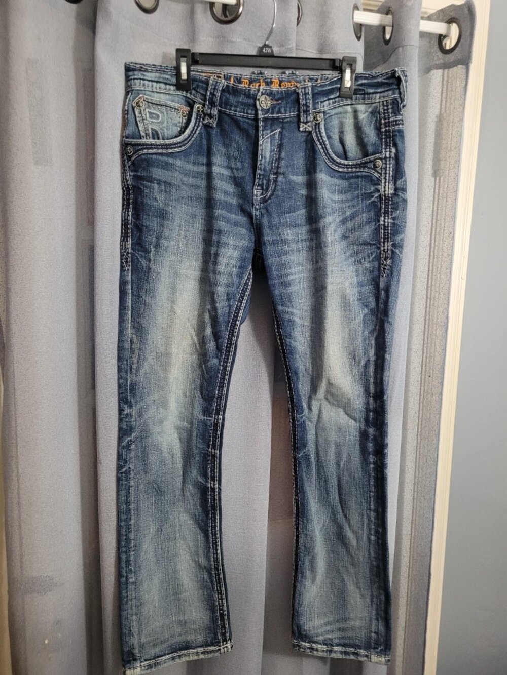 Rock Revival Mens Jeans 36x32 Straight Leg Embroidered